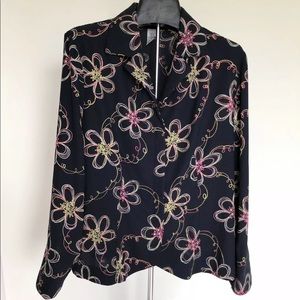 SAG HARBOR Top Suit JACKET Black Flowers Floral